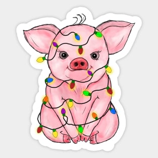 Cute Pig Christmas Lights Sticker
